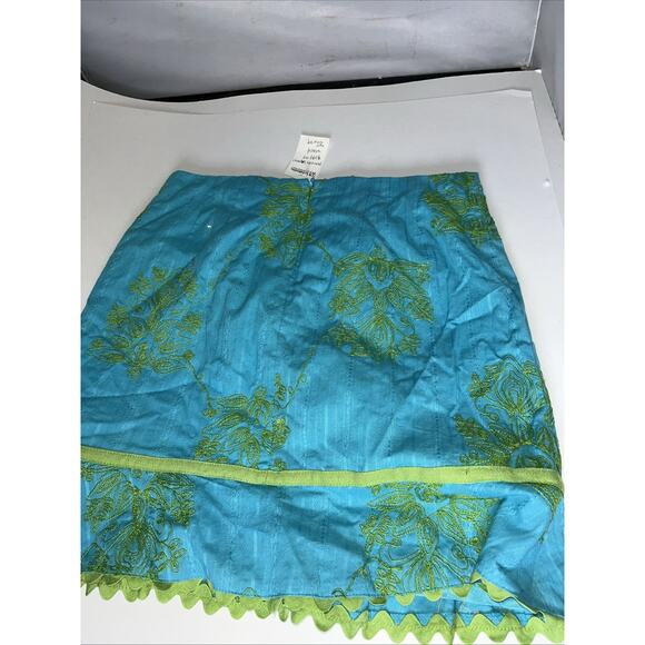 Nanette Lepore Aqua Blue Olive Green Embroidered Ric Rac Tunic Top Sz 6 Skirt 4 - Picture 6 of 11
